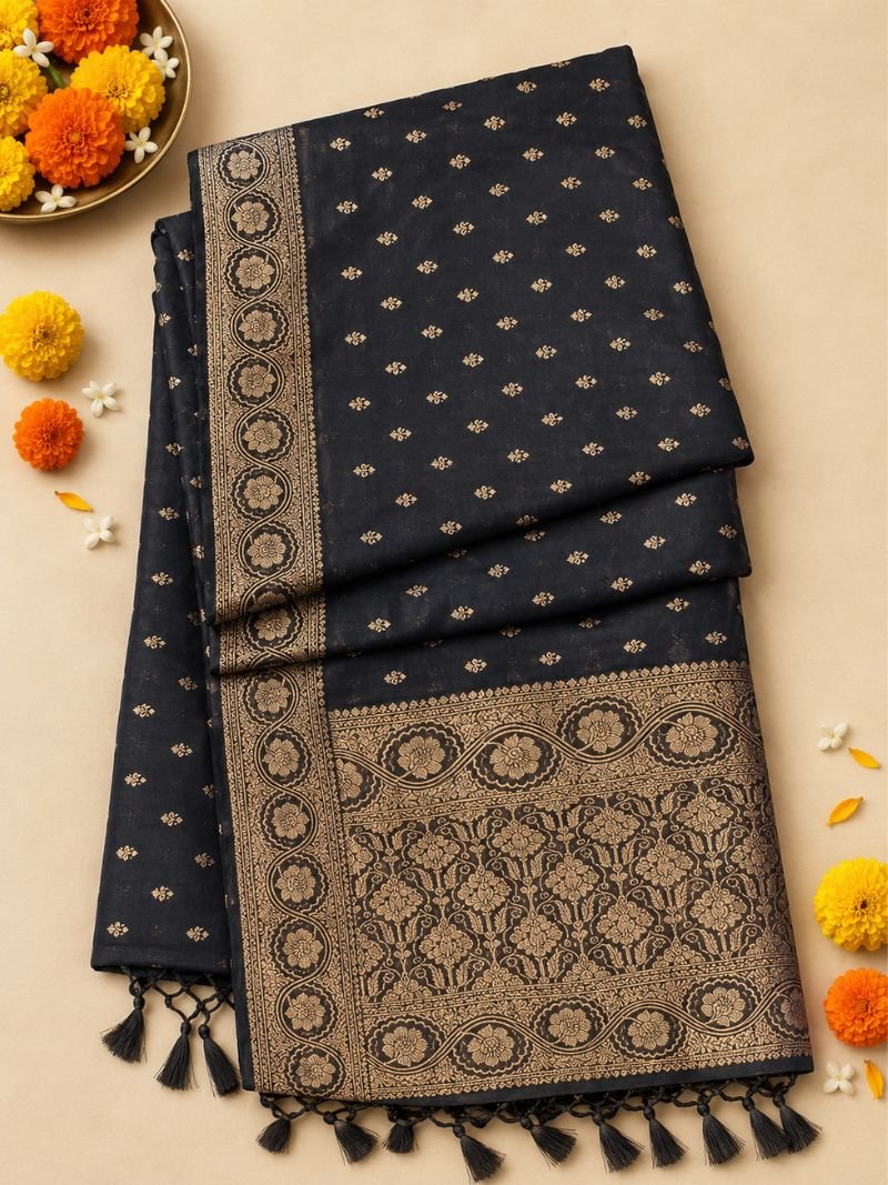 Midnight Royale Sana Silk Zari Buti Saree