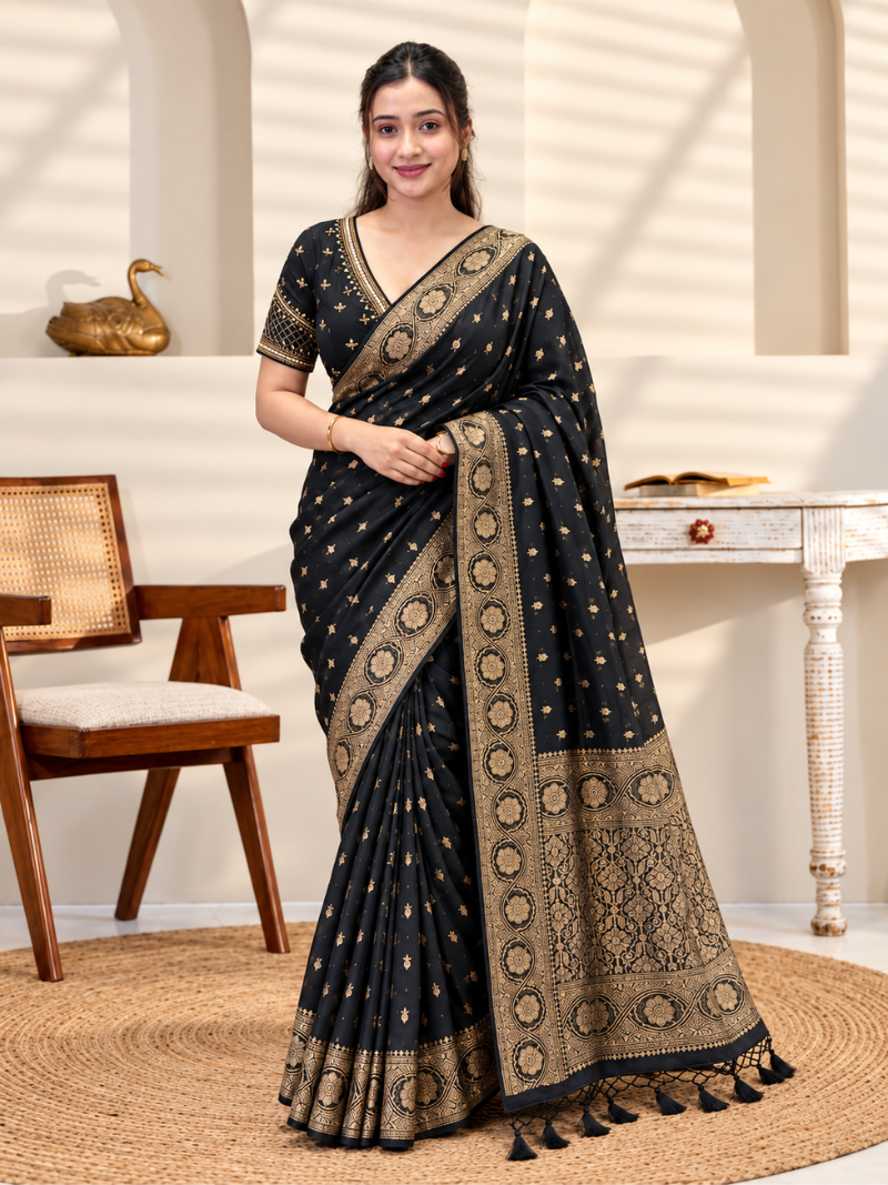 Midnight Royale Sana Silk Zari Buti Saree